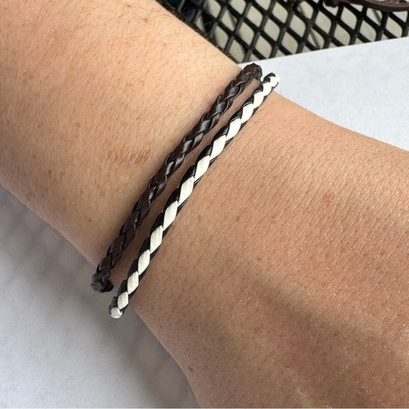 Brown and White Braided Bracelets - Picture 1 of 7
